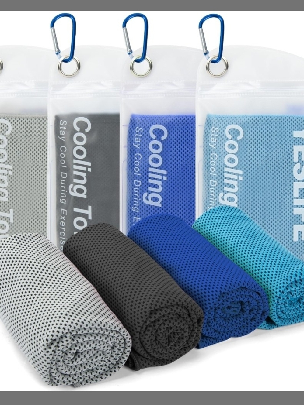 Cooling Sports Towel for Men - Blue, Teal, Gray, Black - Pack of 4